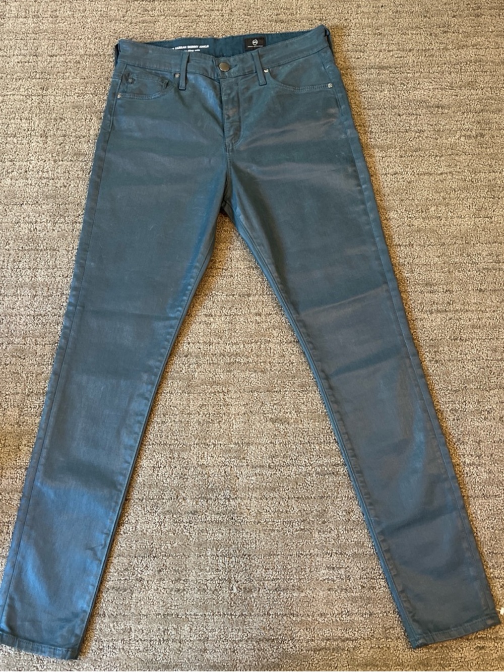 Agolde Skinny Coated Jeans in Teal Blue